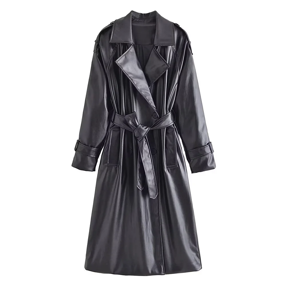 DiYiG Women's 2022 New Fashion Faux Leather Trench Coat With A Belt England Style Double Breasted Loose long Overcoat Female
DiYiG Women's 2022 New Fashion Faux Leather Trench Coat With A Belt England Style Double Breasted Loose long Overcoat Female