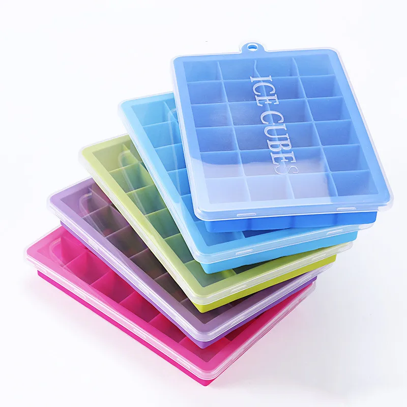 

15/24 Grids Cavities Silicone Ice Cube Mold with Lid Foldable Ice Tray Square Ice Maker Ice Cube Tray Mold for Cocktail Whiskey