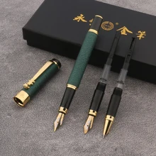 1pc/3pc Metal Fountain Pen Set Box Ink Pens Frosted Green Converter Filler Business Office School Supplies Golden Pen