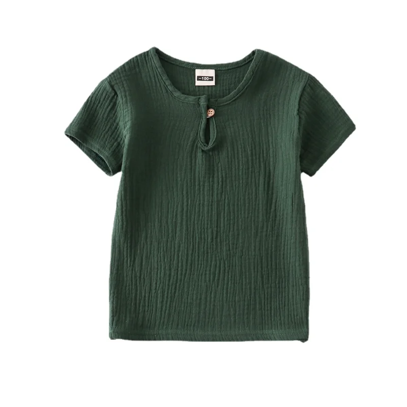 Children Summer Thin Cotton Linen Short Sleeve T-shirt Baby Solid Double Layer Cotton Gauze Round Neck Button Loose Pullover Top
Children Summer Thin Cotton Linen Short Sleeve T-shirt Baby Solid Double Layer Cotton Gauze Round Neck Button Loose Pullover Top