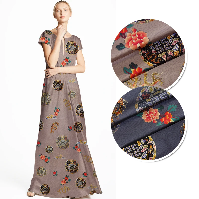 

Эластичная гладкая шелковая атласная ткань с принтом в китайском стиле, ширина 118 см, 19 мм, подходит для летнего платья, юбки, рубашек и брюк ...