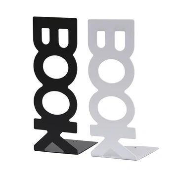 Ceative Hollow-out BOOK Letters Bookend Set of 2 Metal Book Stand Classic Magazine Book Organizer Holder for Home Office