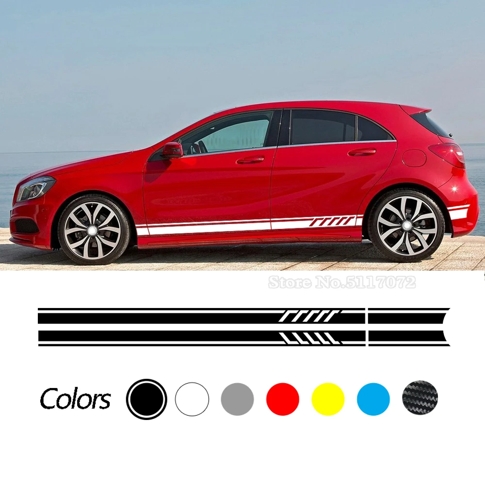 

Car Door Side Stripe Skirt Decals Stickers for Mercedes Benz A Class W176 W177 A45 A180 A200 A220 A250 X117 AMG Accessories 2pcs