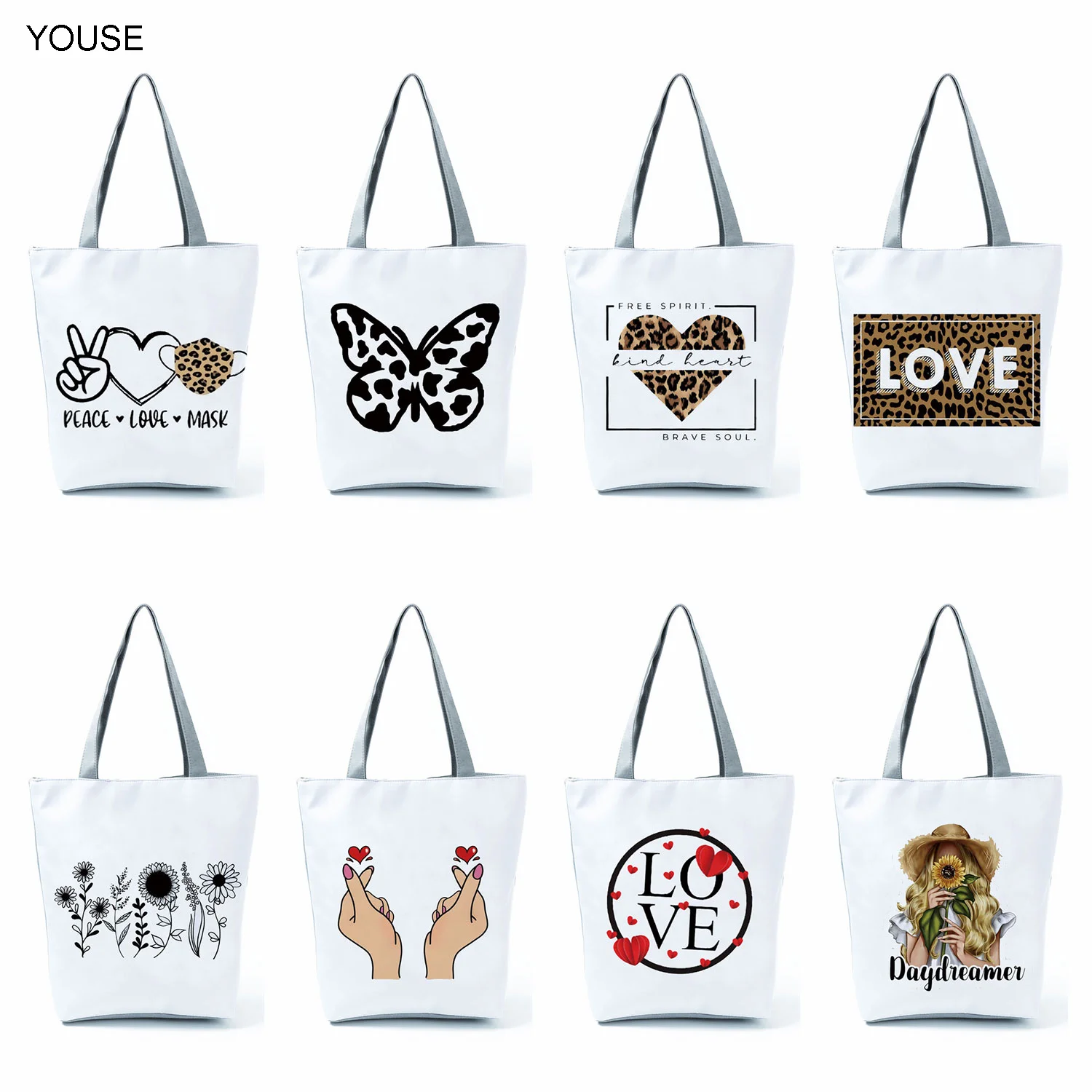 Custom Leopard Love Print Women's Handbags Simple Casual Portable Travel Tote High Capacity Eco Reusable Shoulder Shopping Bags
Custom Leopard Love Print Women's Handbags Simple Casual Portable Travel Tote High Capacity Eco Reusable Shoulder Shopping Bags