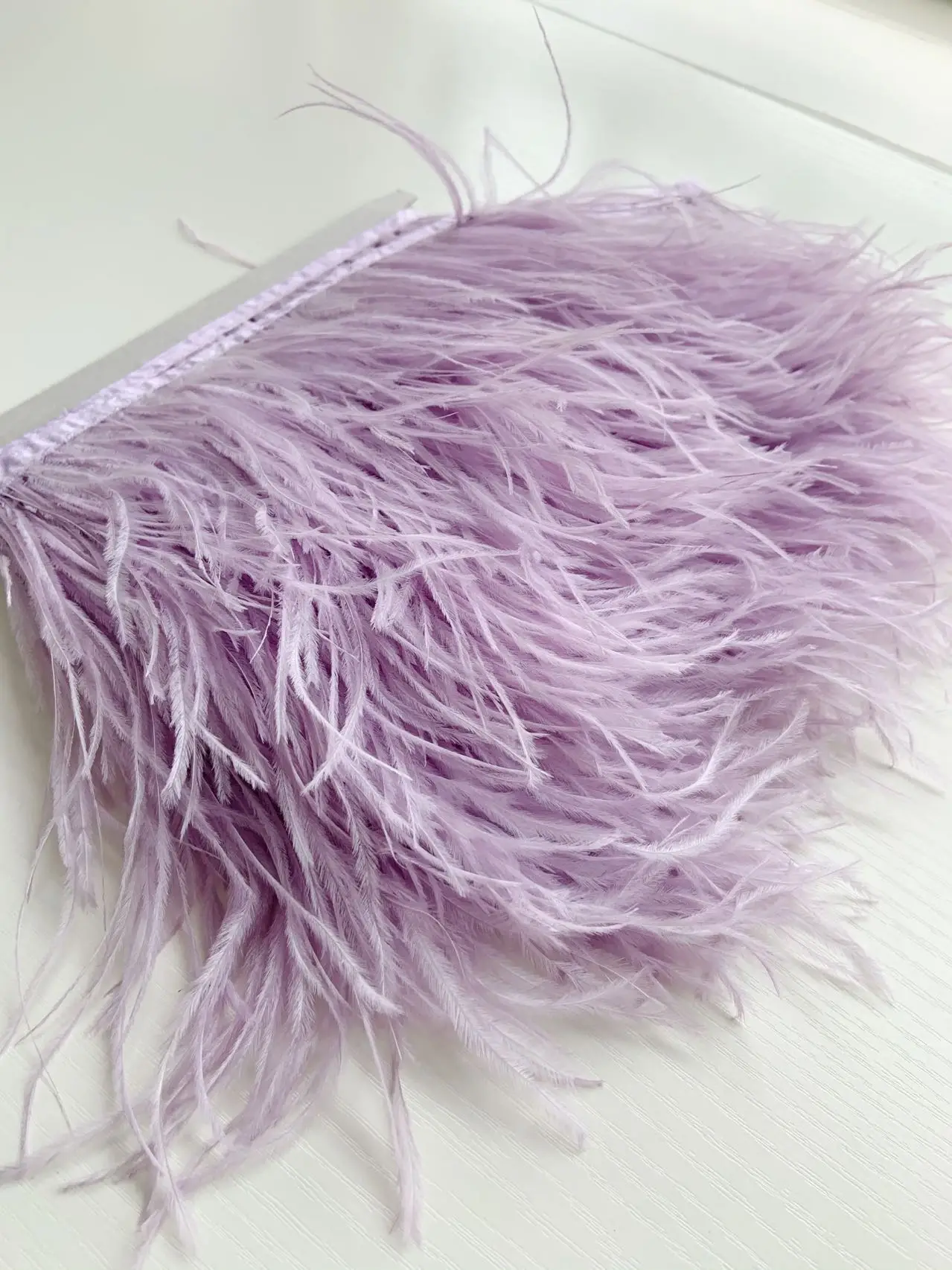 

10 Yards Light Purple Ostrich Feather Fringe Trim Plume Tassel with Ribbon Tape for Haute Couture,Handcrafts Decoration