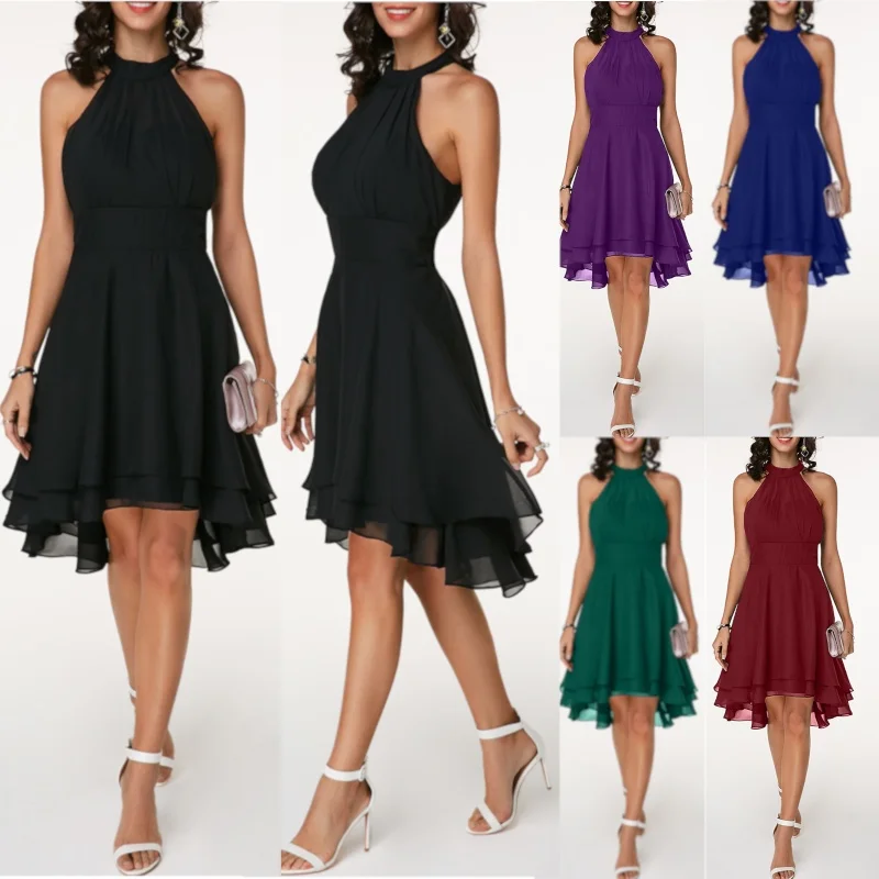 Women's Dress Elegant Halter Sleeveless Cropped Layered Midi Dress Summer Chiffon Solid Color High Waist Slim-Fit Party Dresses
Women's Dress Elegant Halter Sleeveless Cropped Layered Midi Dress Summer Chiffon Solid Color High Waist Slim-Fit Party Dresses
