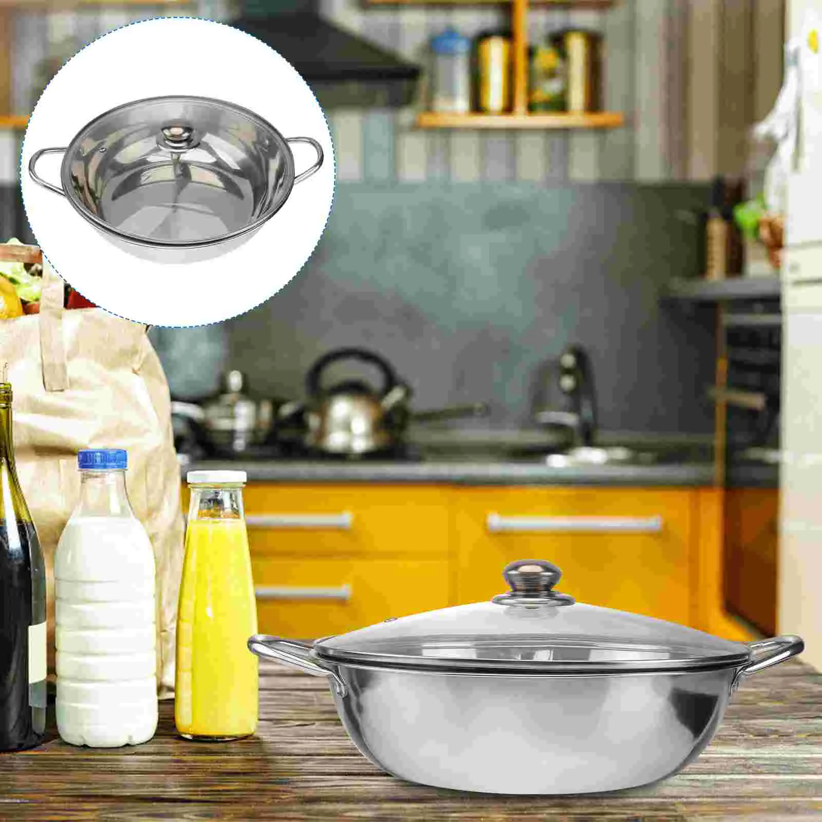 Stainless Steel Hot Pot with Divider and Glass Lid Chinese Induction Shabu Pot Multifunctional Cooker Pot for Kitchen Steamer
Stainless Steel Hot Pot with Divider and Glass Lid Chinese Induction Shabu Pot Multifunctional Cooker Pot for Kitchen Steamer