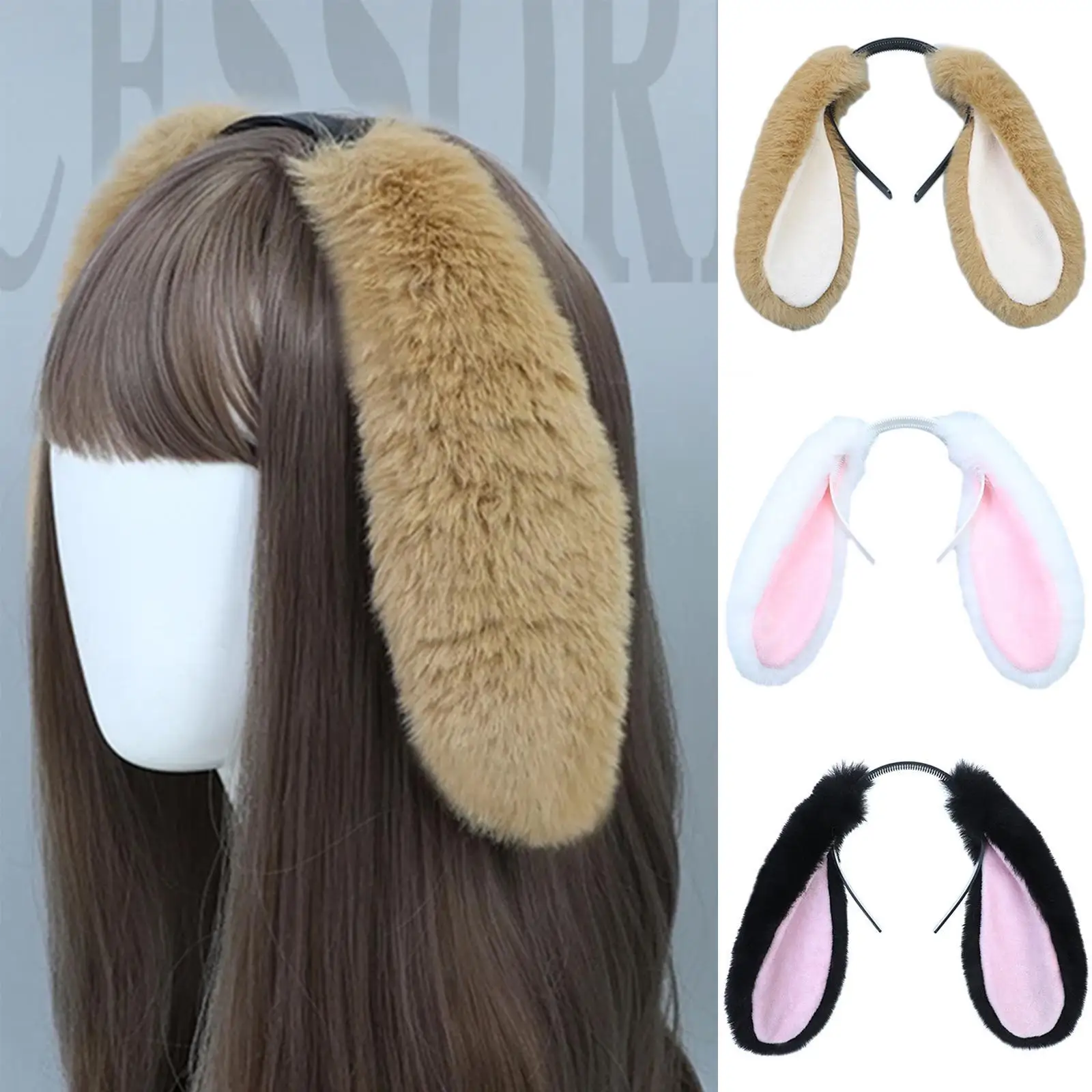 

Women Girls Hair Clip Cute Rabbit Bunny Plush Lop Ears Candy Bowknot Hair Lolita Accessories Cosplay Color Hairpin Ribbon B8j7