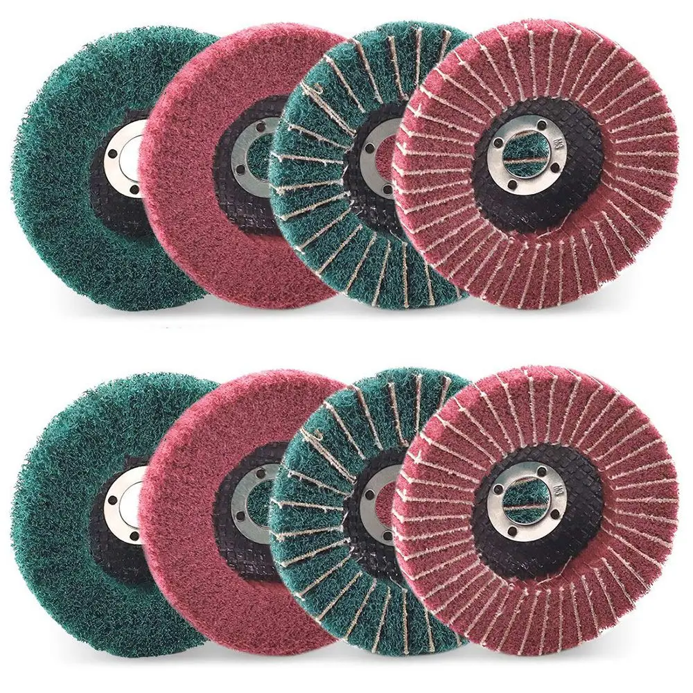 8PCS 4 Inch Red & Green Nylon Fiber Flap Discs Set Assorted Sanding Grinding Buffing Wheels for Angle Grinder
8PCS 4 Inch Red & Green Nylon Fiber Flap Discs Set Assorted Sanding Grinding Buffing Wheels for Angle Grinder