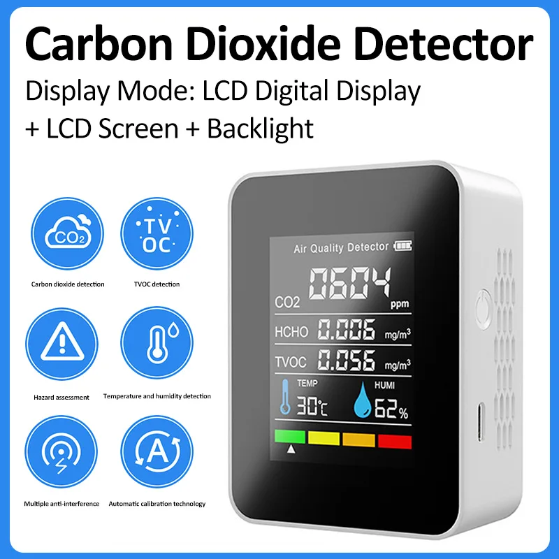 5 In 1 Carbon Dioxide Detector Co2 Detector Portable Temperature and Humidity Air Quality Monitor TVOC HCHO Detector
5 In 1 Carbon Dioxide Detector Co2 Detector Portable Temperature and Humidity Air Quality Monitor TVOC HCHO Detector