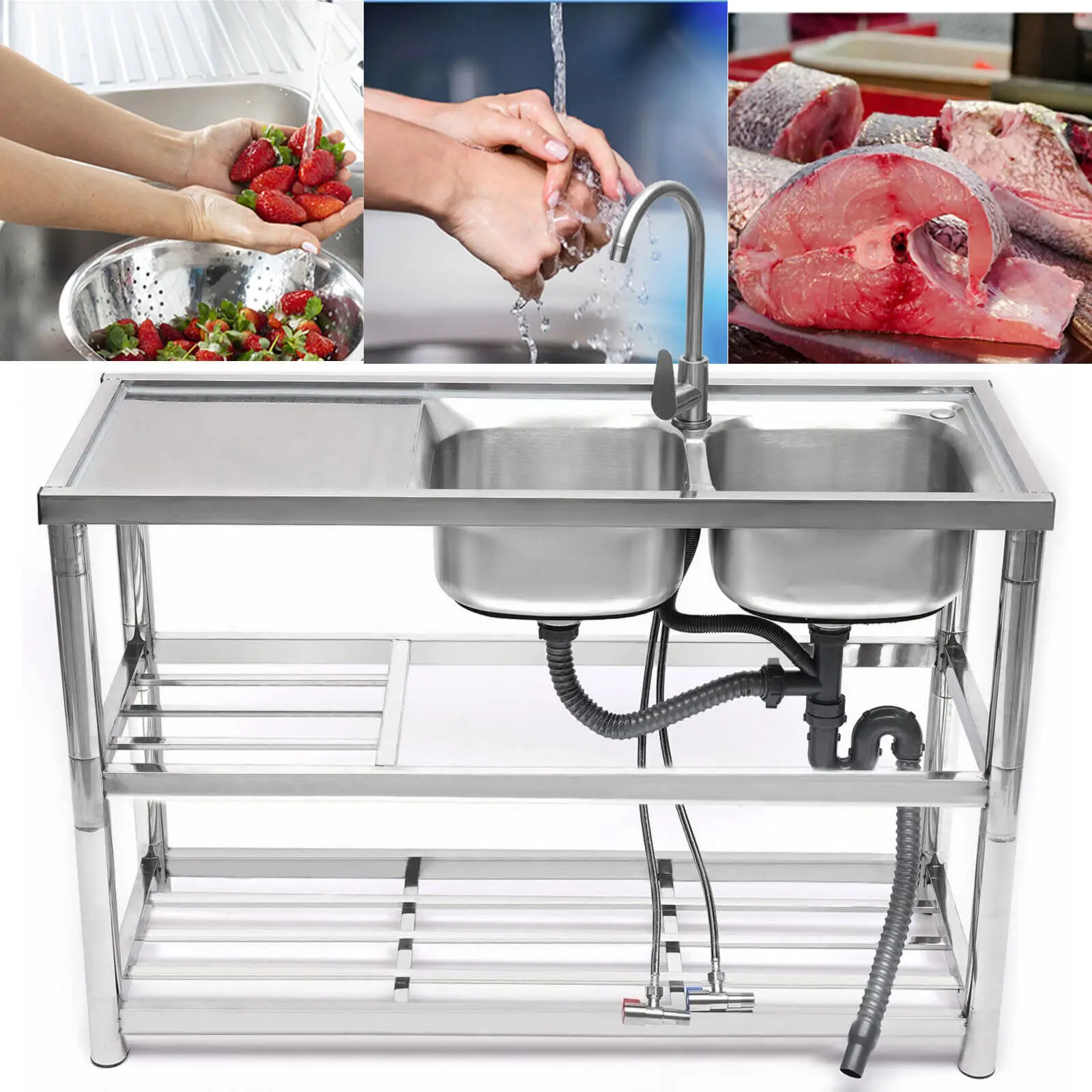 1/2 Compartment Stainless Steel Commercial Kitchen Sink Restaurant Utility Sink Dish Washing Disinfection Pool w/ Standing Rack
1/2 Compartment Stainless Steel Commercial Kitchen Sink Restaurant Utility Sink Dish Washing Disinfection Pool w/ Standing Rack