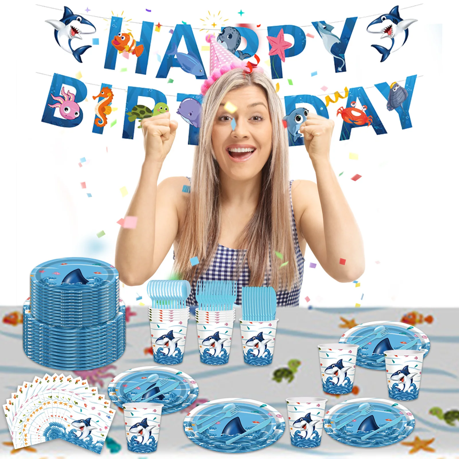 Marine Life Pirate Shark Theme Party Decoration Cultery Tablecloth Birthday Decor Ocean Theme Birthday Party Supplies
Marine Life Pirate Shark Theme Party Decoration Cultery Tablecloth Birthday Decor Ocean Theme Birthday Party Supplies
