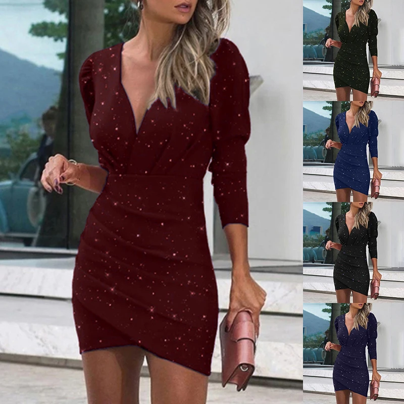 Women Elegant Slit Bodycon Mini Dress Spring Autumn Long Sleeve Party Dresses Sexy V Neck Bright Shiny Dress Print Star
Women Elegant Slit Bodycon Mini Dress Spring Autumn Long Sleeve Party Dresses Sexy V Neck Bright Shiny Dress Print Star