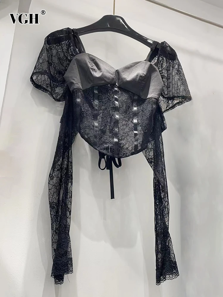 VGH Sexy Patchwork Lace Shirts For Women Cut Out Long Sleeve Off Shoulder Gathered Waist Blouses Female 2022 Spring Clothing New
VGH Sexy Patchwork Lace Shirts For Women Cut Out Long Sleeve Off Shoulder Gathered Waist Blouses Female 2022 Spring Clothing New