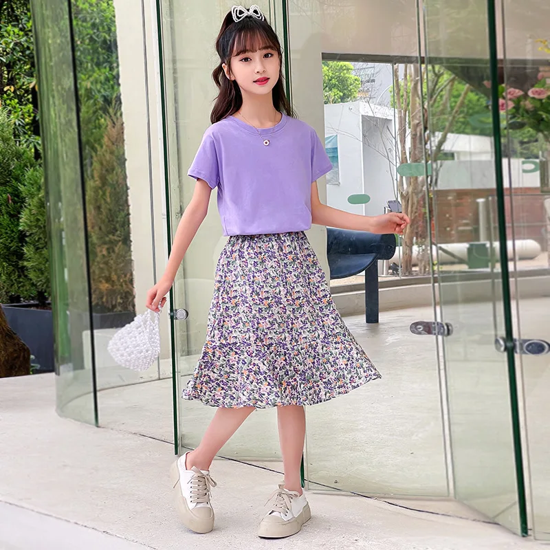 2022 Summer teen kids baby girls Clothes solid Outfits Lavender T shirt + chiffon floral fish tail Skirt Set 4 6 8 10 12 Years
2022 Summer teen kids baby girls Clothes solid Outfits Lavender T shirt + chiffon floral fish tail Skirt Set 4 6 8 10 12 Years