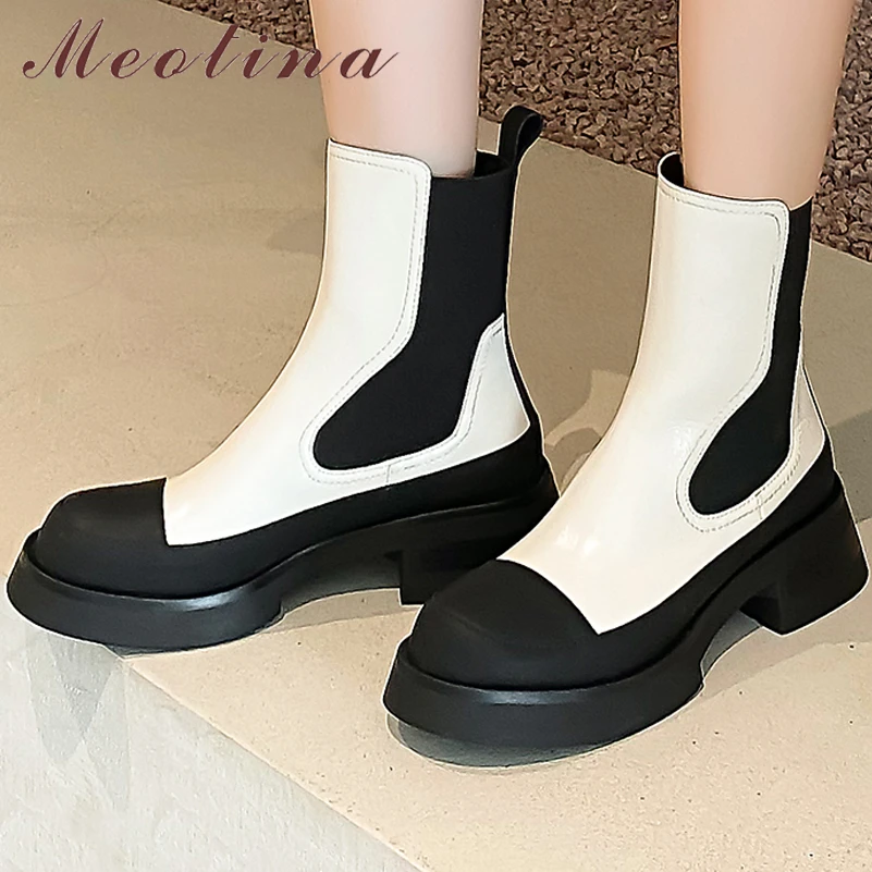 Meotina Women Genuine Leather Ankle Boots Round Toe Platform Block Mid Heel Ladies Fashion Short Boots Autumn Winter Shoes White
Meotina Women Genuine Leather Ankle Boots Round Toe Platform Block Mid Heel Ladies Fashion Short Boots Autumn Winter Shoes White
