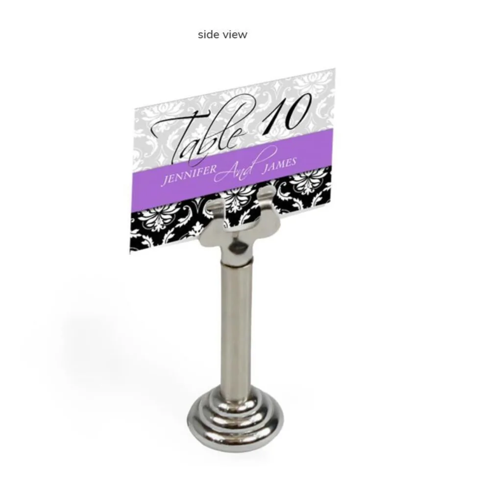 

Table Number Place Card Clip Stand 3-1/8" Wedding Name Holder With Slide-in Clamp For Cardstock, Round Base - Silver
