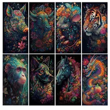 Abstract Animal Flower Large Diamond Painting Wild Tiger Dragon Full Mosaic Embroidery Wolf Cattle Picture Wall Decor AA4483