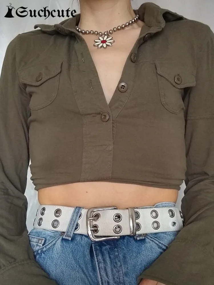 SUCHCUTE Grunge Solid Cargo Crop Tops Retro Long Sleevs With Pocket Slim T-Shirts Harajuku Streetwear Knitted Brown Cloth 2000s
SUCHCUTE Grunge Solid Cargo Crop Tops Retro Long Sleevs With Pocket Slim T-Shirts Harajuku Streetwear Knitted Brown Cloth 2000s