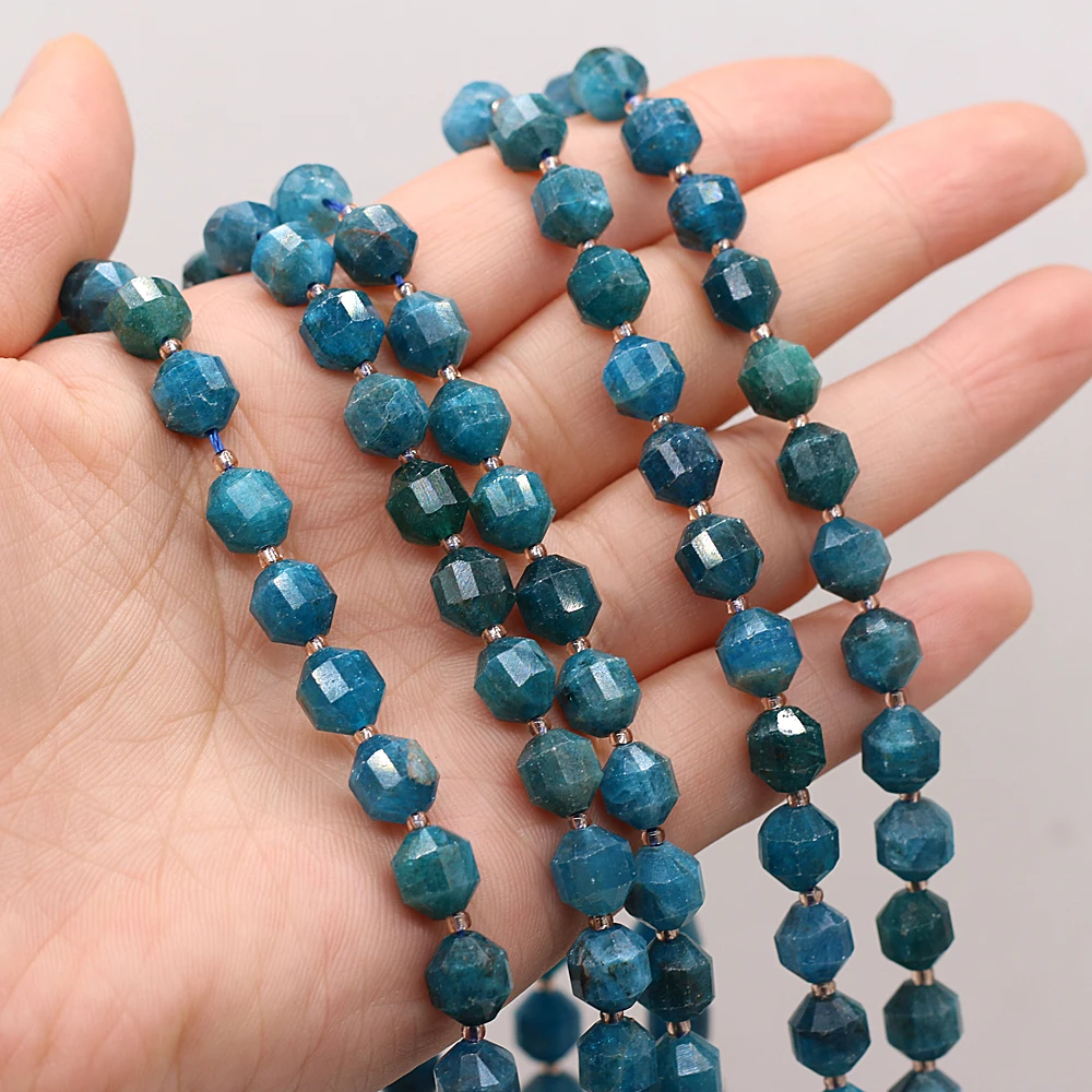 

Natural Apatite Stone Beads Blue Roundle Faceted Loose Spacer Beads For Jewelry Making DIY Bracelet Necklace Strands 8mm
