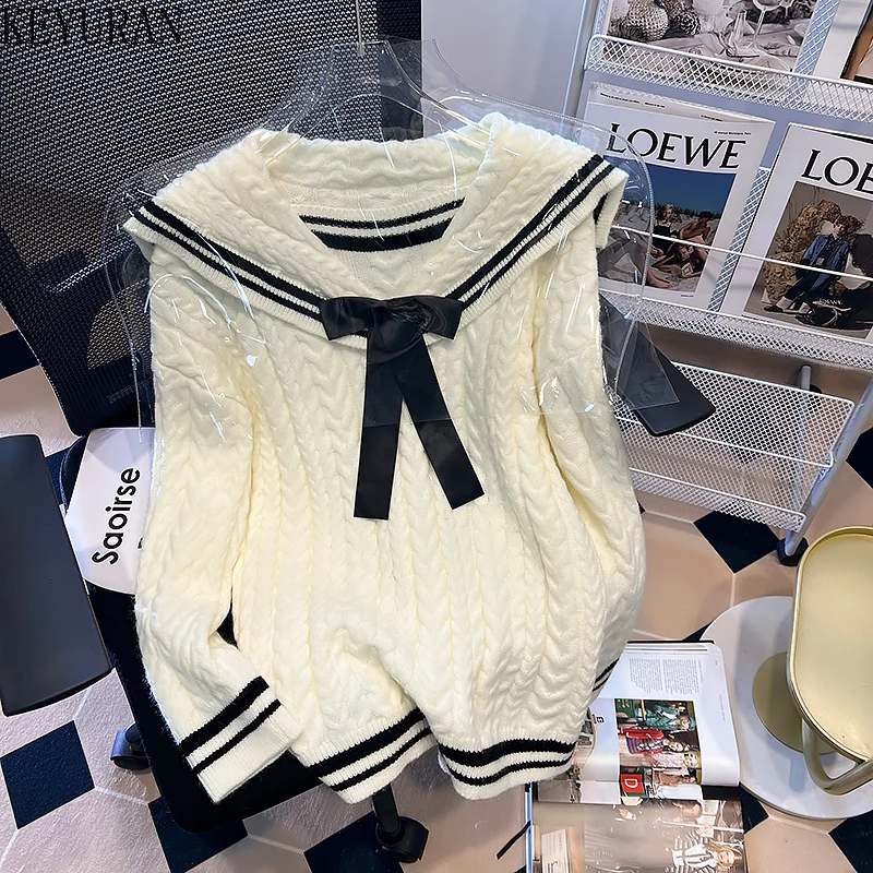 Preppy Style Sailor Collar Pullover Sweater Women Korean Style Twist Hit Color Long Sleeve Kawaii Loose Knitted Sweaters Jumpers
Preppy Style Sailor Collar Pullover Sweater Women Korean Style Twist Hit Color Long Sleeve Kawaii Loose Knitted Sweaters Jumpers