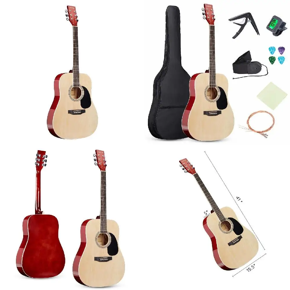 

aers and Beginners! Fantastic Natural All-Wood Acoustic Guitar Starter Kit - Perfect for New & Beginner Players! Includes E-Tun