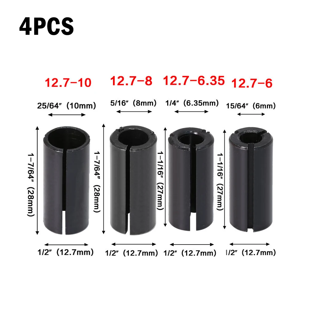 High Quality New Tight Durable Route Bit Adapter Collet Chuck 4PCS Carbon Steel High Precision Reducing Sleeve
High Quality New Tight Durable Route Bit Adapter Collet Chuck 4PCS Carbon Steel High Precision Reducing Sleeve