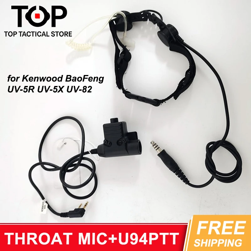 

WADSN Tactical Throat Mic Headset Airsoft Neck Laryngeal Microphone Earphone With U94 PTT Fit Kenwood BaoFeng UV-5R UV-5X UV-82