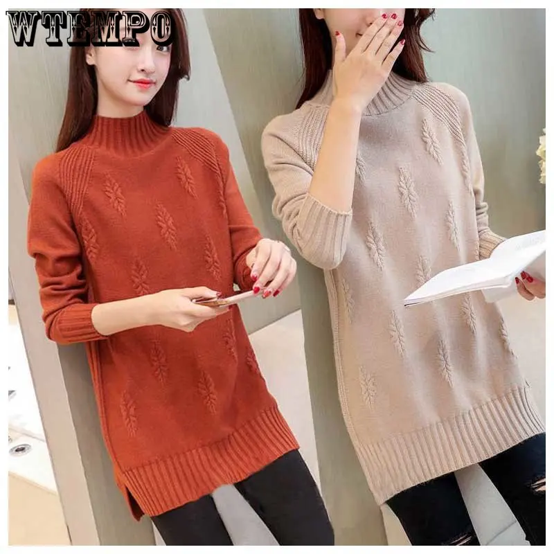 WTEMPO Half Turtleneck Sweater Medium Long Loose Korean Thickened Knitwear New Style Women Basic Top Winter Casual Warm Clothes
WTEMPO Half Turtleneck Sweater Medium Long Loose Korean Thickened Knitwear New Style Women Basic Top Winter Casual Warm Clothes