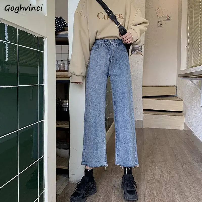 

Wide Leg Jeans Women BF Style Harajuku Basic Autumn Denim Ladies Trouser College Casual Trendy All-match Ankle-length Femme Jean