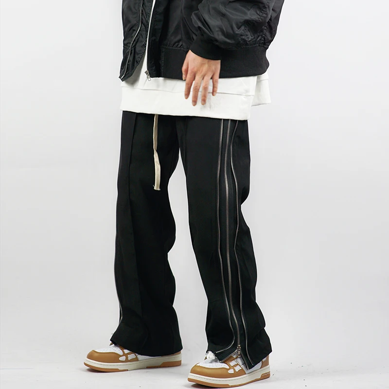 Hip Hop Side Long Zipper Straight Loose Mens Casual Trousers Elastic Waist Retro Wide Leg Streetwear Vibe Style Track Pants 
Hip Hop Side Long Zipper Straight Loose Mens Casual Trousers Elastic Waist Retro Wide Leg Streetwear Vibe Style Track Pants