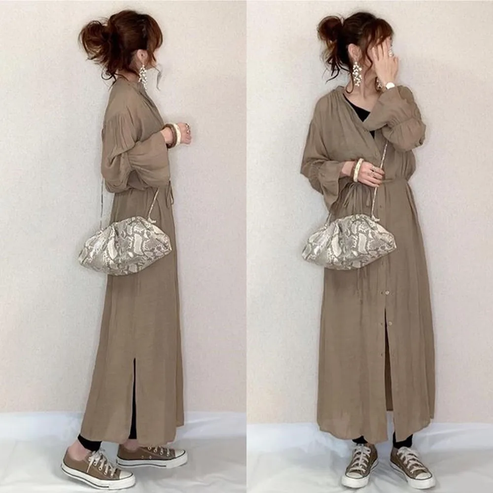 Женское платье-макси с длинным рукавом, повседневное длинное платье в Корейском стиле с длинными рукавами в виде листьев лотоса в японском ...
Женское платье-макси с длинным рукавом, повседневное длинное платье в Корейском стиле с длинными рукавами в виде листьев лотоса в японском ...