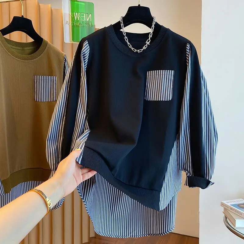 SuperAen European Loose Striped Shirt Patchwork Sweatshirt Women's Autumn Pullover Round Neck New Design Patchwork Tops
SuperAen European Loose Striped Shirt Patchwork Sweatshirt Women's Autumn Pullover Round Neck New Design Patchwork Tops