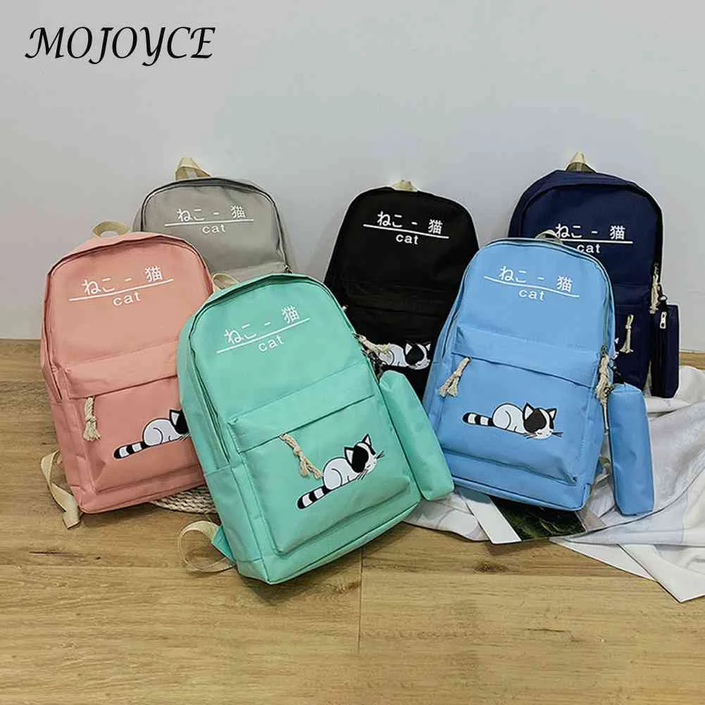 Холщовые сумки с принтом кошки для девочек-подростков, дорожный рюкзак через плечо для студентов колледжа, клатч, 5 шт./компл. 
Холщовые сумки с принтом кошки для девочек-подростков, дорожный рюкзак через плечо для студентов колледжа, клатч, 5 шт./компл.