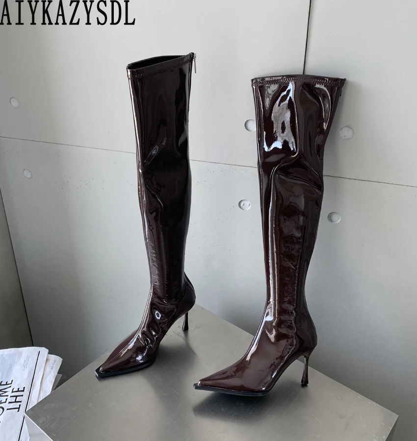 AIYKAZYSDL Patent Leather Glossy Vinyl Over The Knee High Boots Women Pointed Toe High Heel Bootie High Quality Shoes Winter
AIYKAZYSDL Patent Leather Glossy Vinyl Over The Knee High Boots Women Pointed Toe High Heel Bootie High Quality Shoes Winter