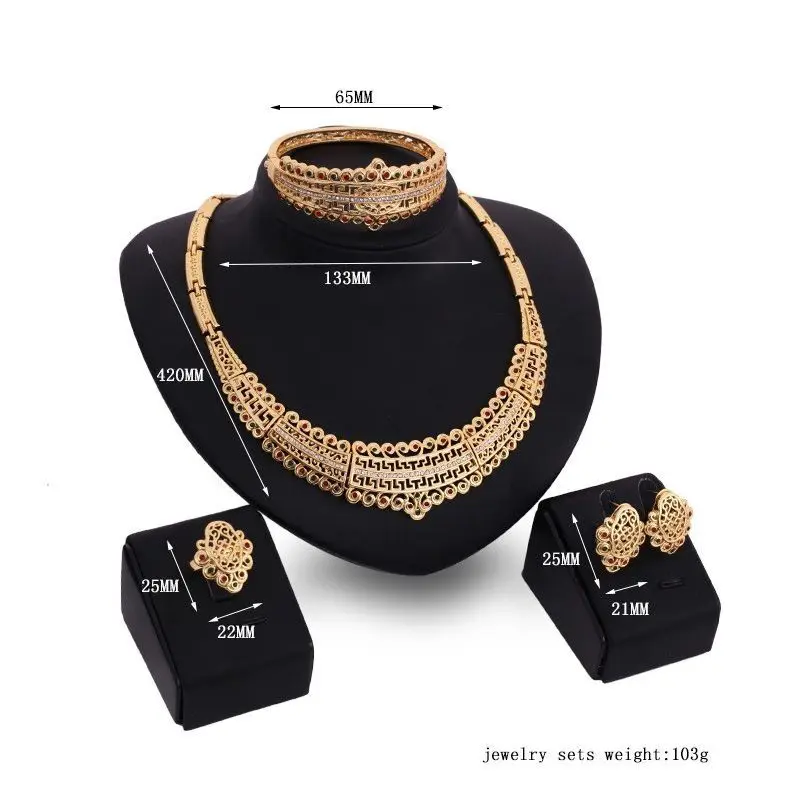 New alloy 4-piece set earrings, necklace, bracelet, ring, European and American party jewelry set, jewelry
New alloy 4-piece set earrings, necklace, bracelet, ring, European and American party jewelry set, jewelry