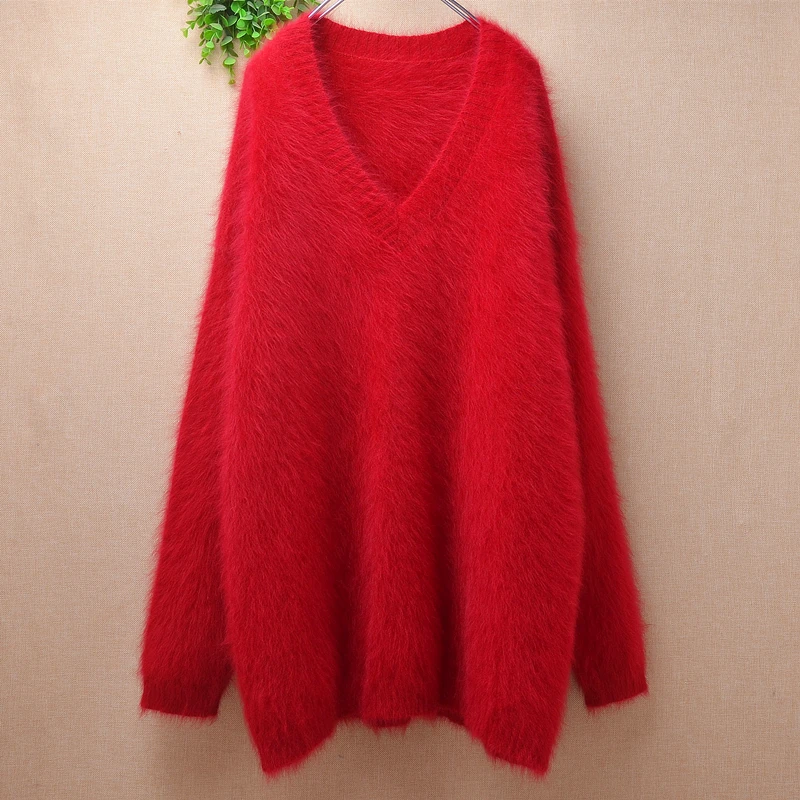 female women autumn winter clothing red hairy mink cashmere knitted v-neck loose pullover angora fur jumper sweater pull tops
female women autumn winter clothing red hairy mink cashmere knitted v-neck loose pullover angora fur jumper sweater pull tops