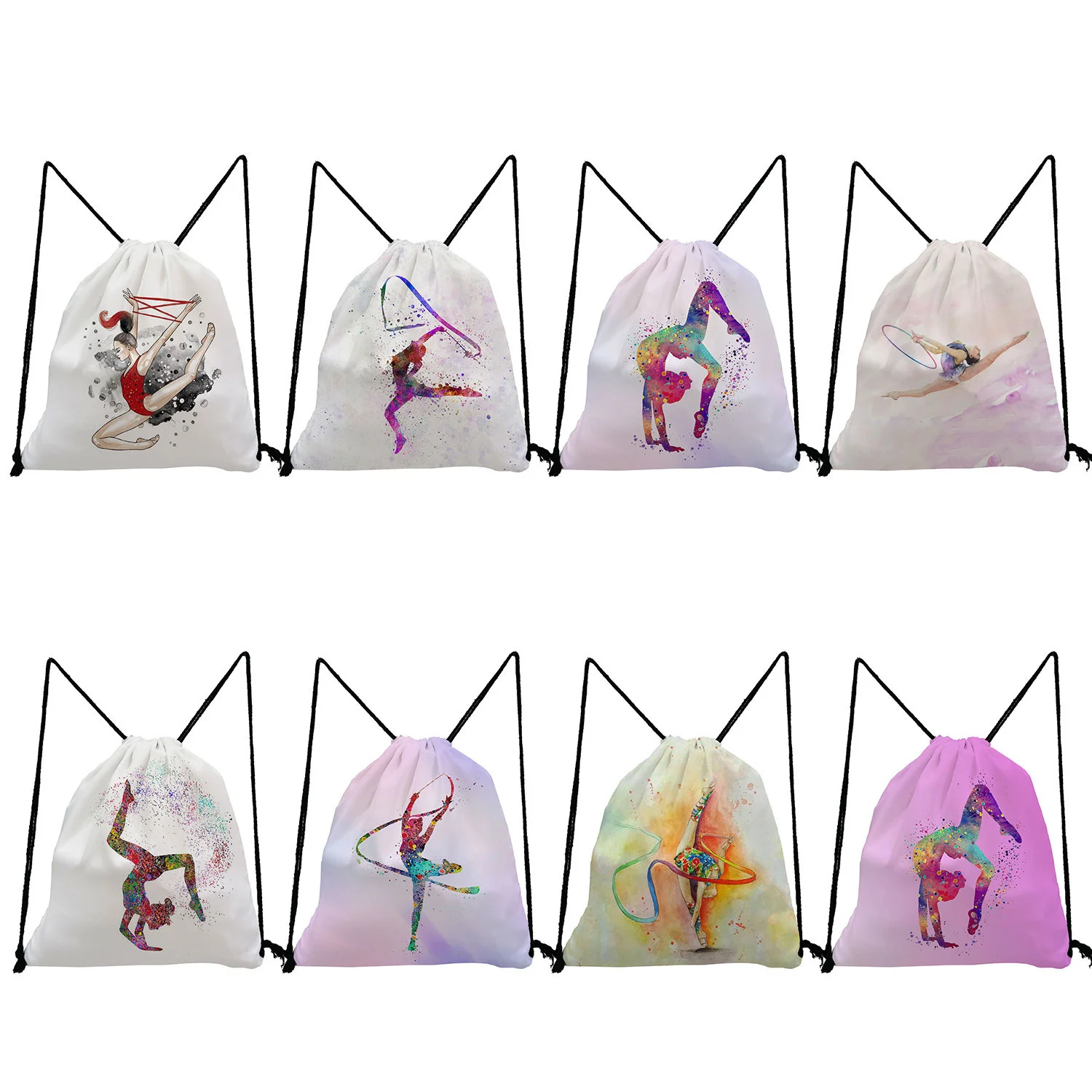 

Watercolor Gymnastics Art Print Daypack Gymnast Storage Drawstring Bag for Travel Shoes Holder Gift Women Backpacks For Student