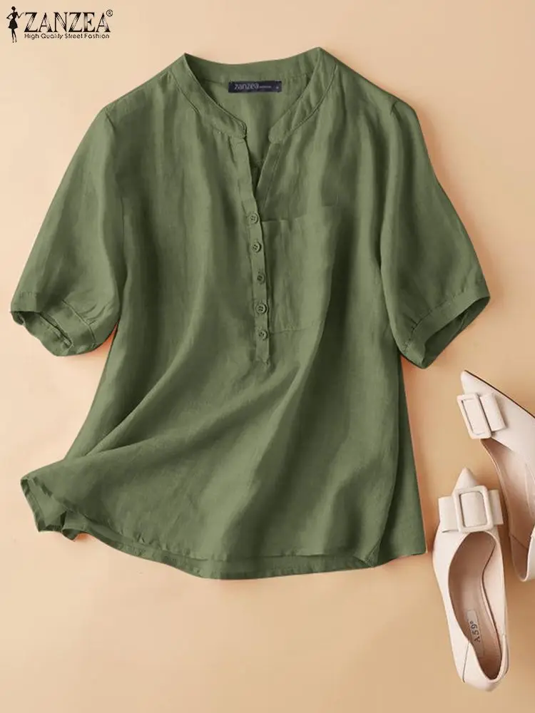 2022 ZANZEA Fashion Short Sleeve Blouse Vintage Summer Women V Neck Casual Work OL Shirt Oversize Tunic Loose Blusas Solid Tops 
2022 ZANZEA Fashion Short Sleeve Blouse Vintage Summer Women V Neck Casual Work OL Shirt Oversize Tunic Loose Blusas Solid Tops