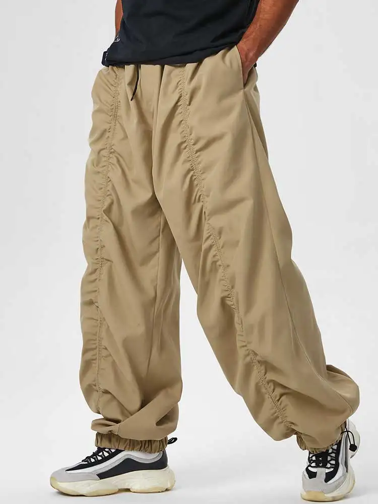 

ZAFUL Cargo Pants for Men Solid Crinkle Loose Tooling Trousers Drawstring Mid-waist Parachute Pants with Beam Feet Z5085638