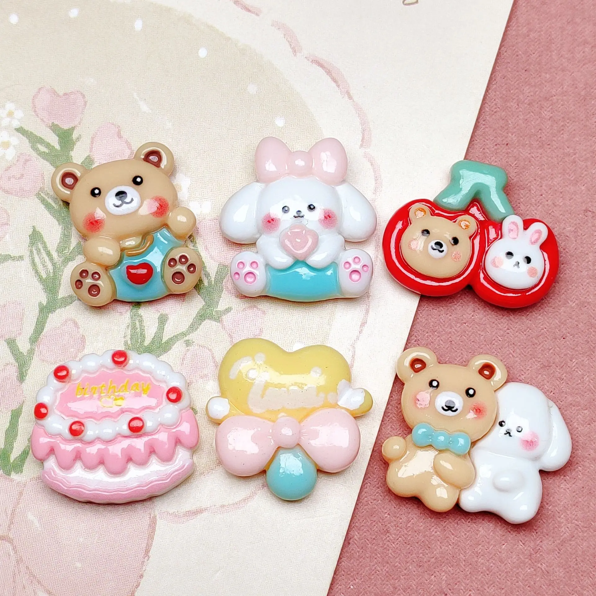 

Kawaii New Lovely Flatback Resin Mini Cartoon Cherry Cake Rabbit Bear Scrapbook Diy Jewellery Hairpin Accessories Decorate Craft