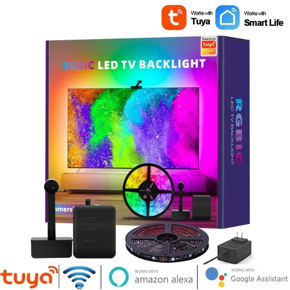 

Tuya Smart WiFi RGB Led Strip Lights Ambient TV Led Backlights For 4K HDMI Sync Screen Works With Alexa Google Home Yandex Alice