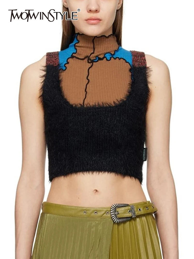 TWOTWINSTYLE Colorblock Vintage Vests For Women Turtleneck Sleeveless Slimming Streetwear Crop Tops Female Fashion Clothing New
TWOTWINSTYLE Colorblock Vintage Vests For Women Turtleneck Sleeveless Slimming Streetwear Crop Tops Female Fashion Clothing New