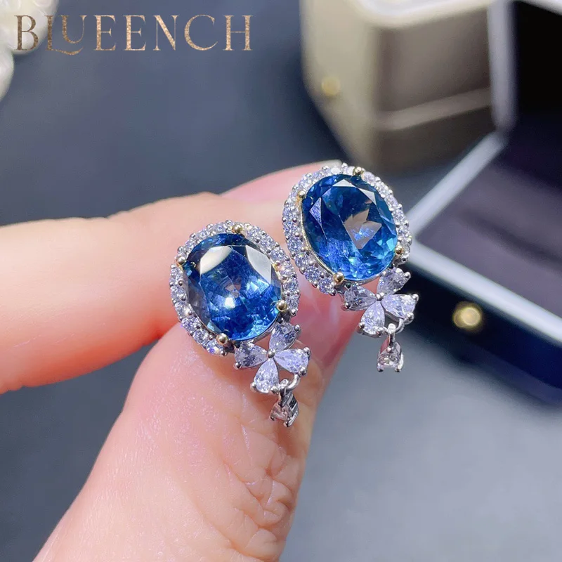 

Blueench 925 Sterling Silver Blue Zircon Earrings Are Suitable For Ladies Wedding Parties Fashionable Romantic Jewelry