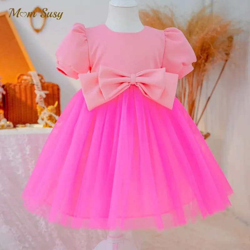 

Baby Girl Princess Tutu Dress Puff Sleeve Infant Toddler Bow Vestido Barbie Pink Wedding Party Birthday Baby Clothes 1-7Y