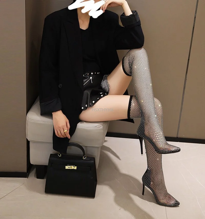 New Design Crystal Rhinestone Mesh Stretch Fabric Sock Boots Fashion Transparent Pointed Toe Shoes Sexy High Heels Lady Sandals 
New Design Crystal Rhinestone Mesh Stretch Fabric Sock Boots Fashion Transparent Pointed Toe Shoes Sexy High Heels Lady Sandals