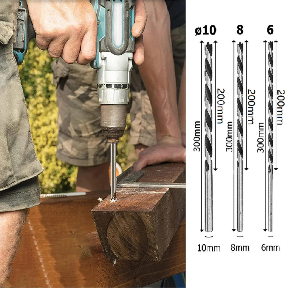 3pcs 30cm Extra-Long Wood Drill Set Spiral Drills Set Diameter 6, 8, 10 X 300mm For Cordless Screwdriver Drills Power Tool
3pcs 30cm Extra-Long Wood Drill Set Spiral Drills Set Diameter 6, 8, 10 X 300mm For Cordless Screwdriver Drills Power Tool