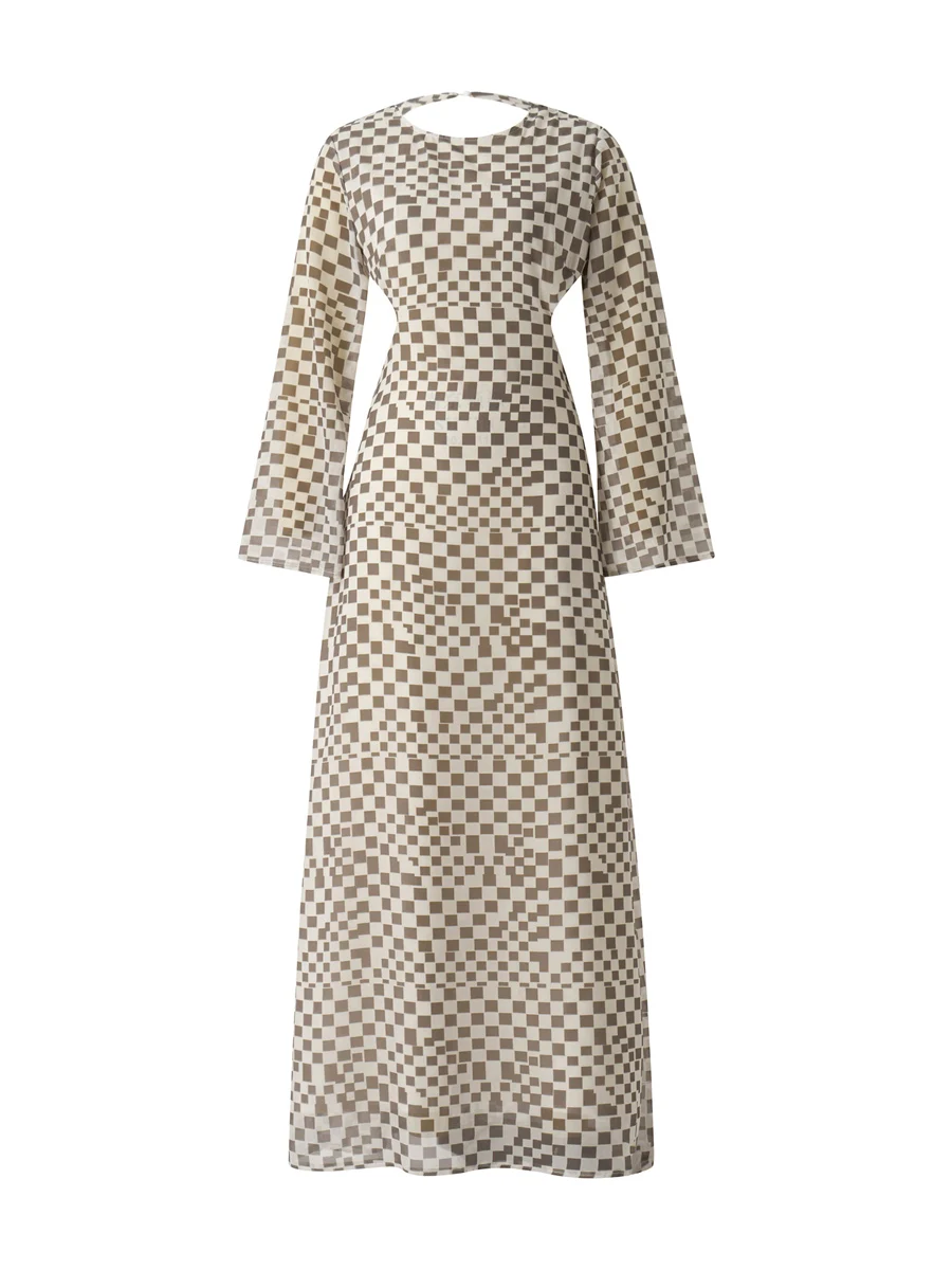 Women Casual Long Dress Checkerboard Printed Round Neck Flared Long Sleeve Backless Dress
Women Casual Long Dress Checkerboard Printed Round Neck Flared Long Sleeve Backless Dress