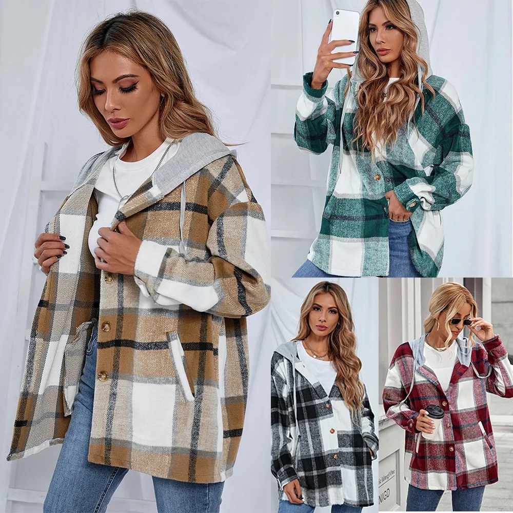 2022 Vintage Plaid Jacket Womens Wool Blend Coats Hoodies Streetwear Flannel Hooded Woolen Za Woman Overshirt Oversized Shirts
2022 Vintage Plaid Jacket Womens Wool Blend Coats Hoodies Streetwear Flannel Hooded Woolen Za Woman Overshirt Oversized Shirts
