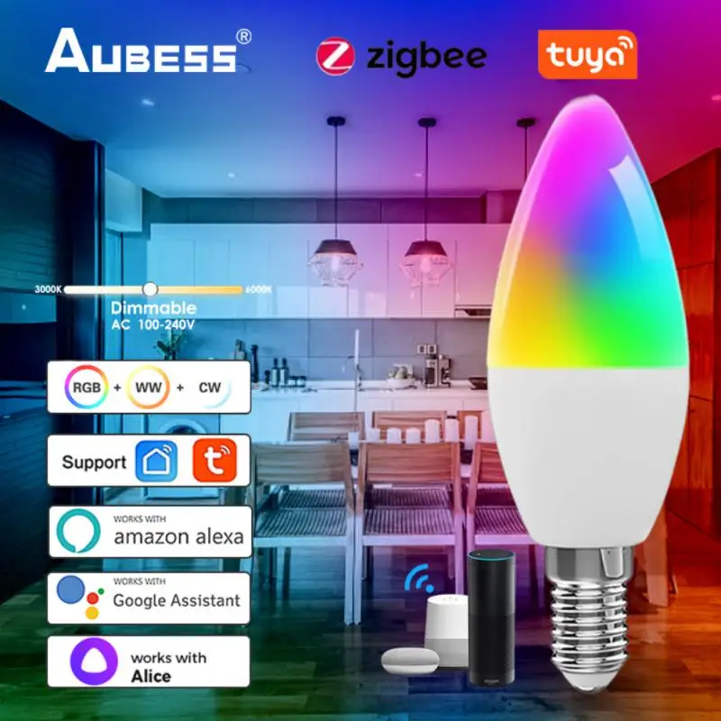 Светодиодсветильник смарт-лампа Aubess Wi-Fi/Zigbee 5 Вт совместимая с Siri Alexa Google Assistant